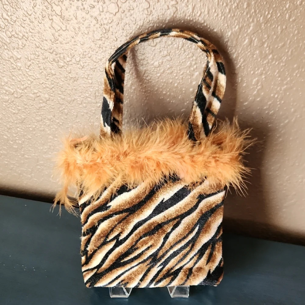 Animal Print Gift Bag with Faux Fur Trim